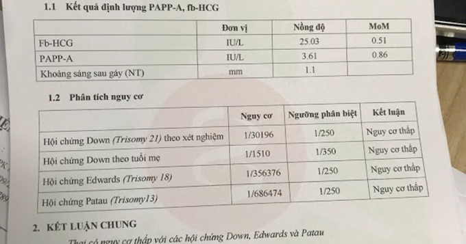 Kết quả case xét nghiệm double test papp hCG